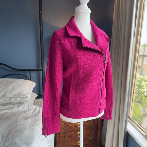 Tahari Fuchsia Dark Pink Motorcycle Bomber Jacket - Picture 2 of 10